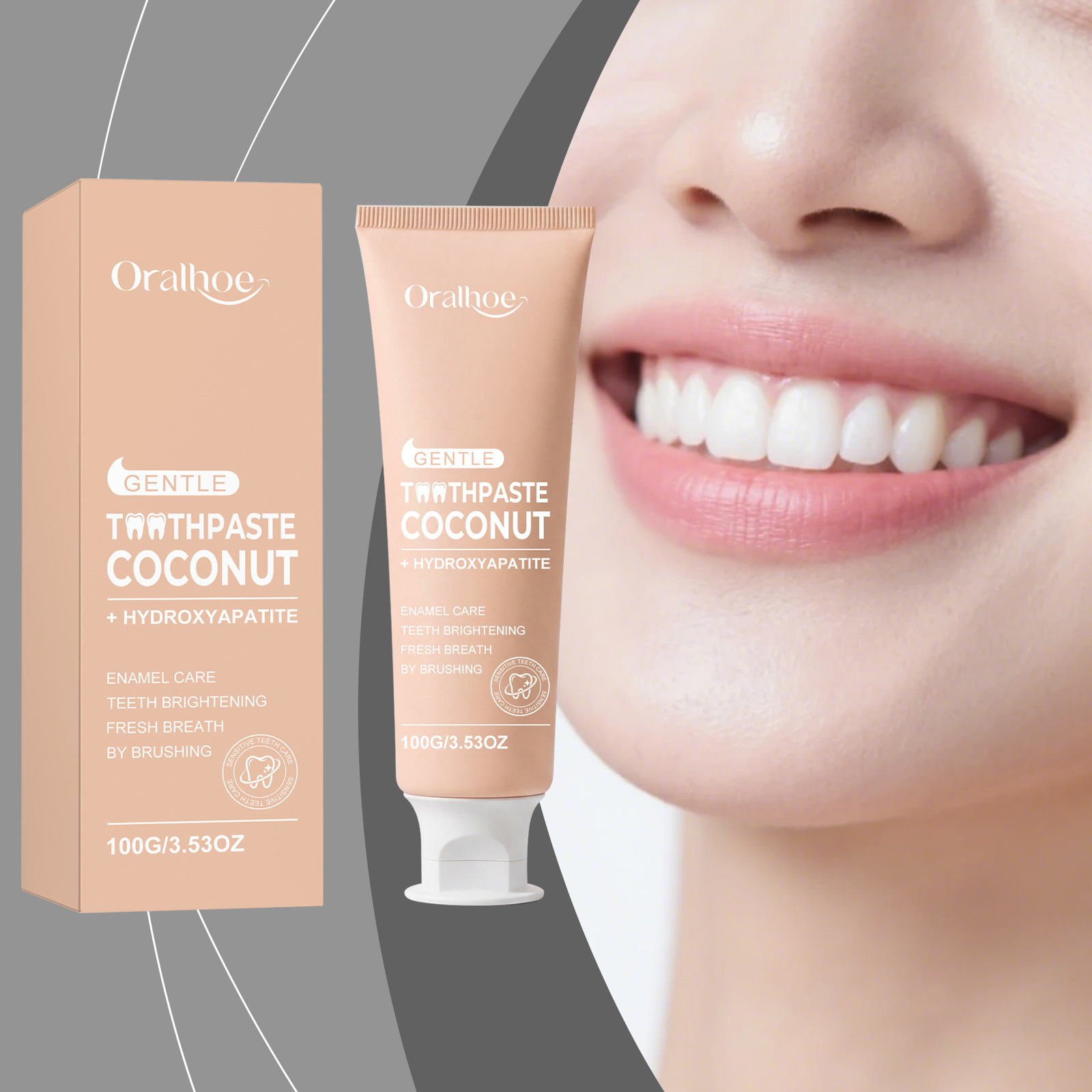 Teeth Whitening Cream - Oralhoe Coconut Toothpaste with Hydroxyapatite Teeth